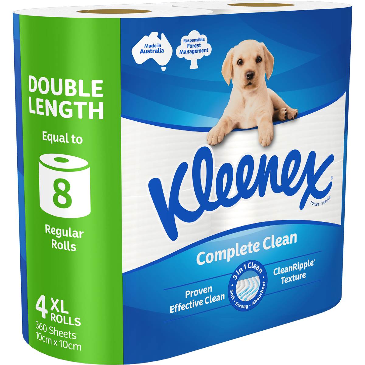 Kleenex Complete Clean Double Length Toilet Paper 4 Pack