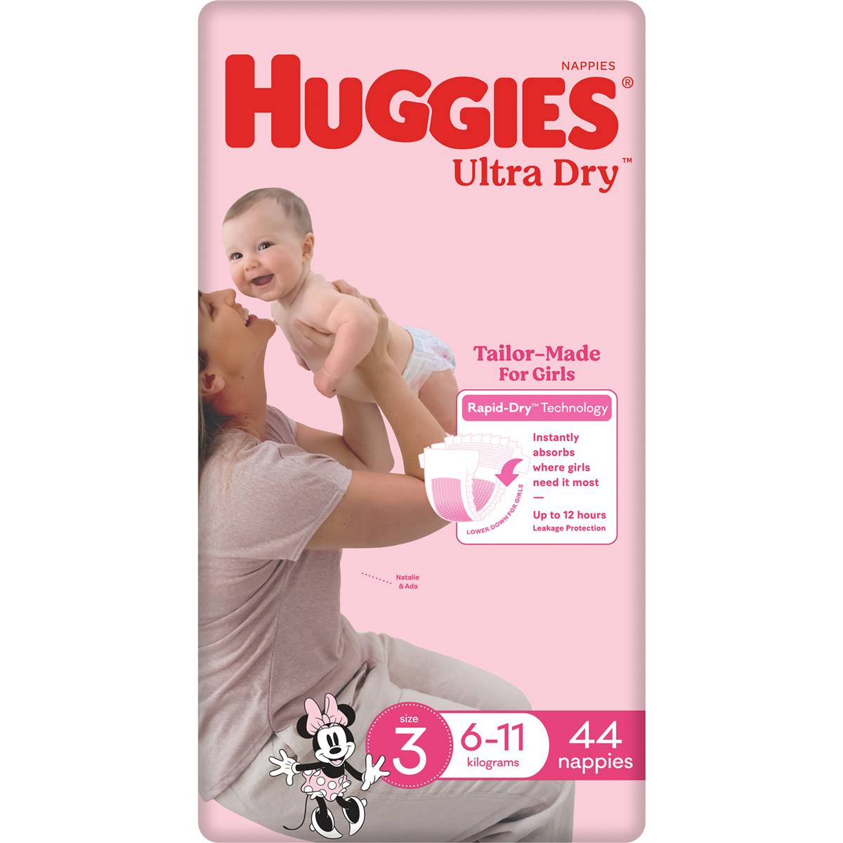 Huggies Ultra Dry Nappies Girls Size 3 (6-11kg) 44 Pack