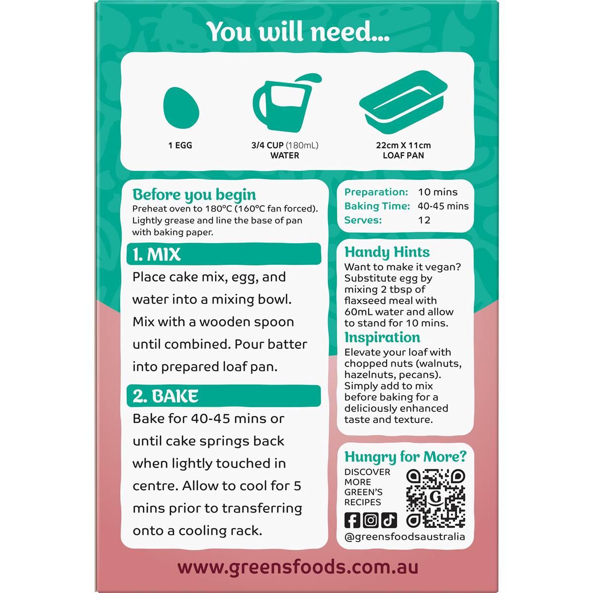 Green's Cake Mix Traditional Date Loaf 415g