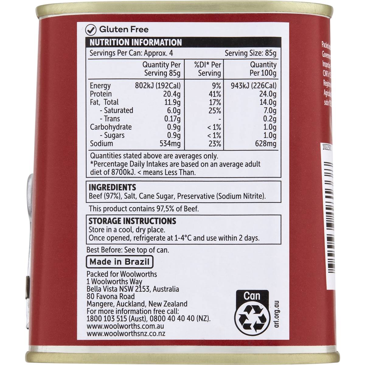 Woolworths Beef Corned 340g