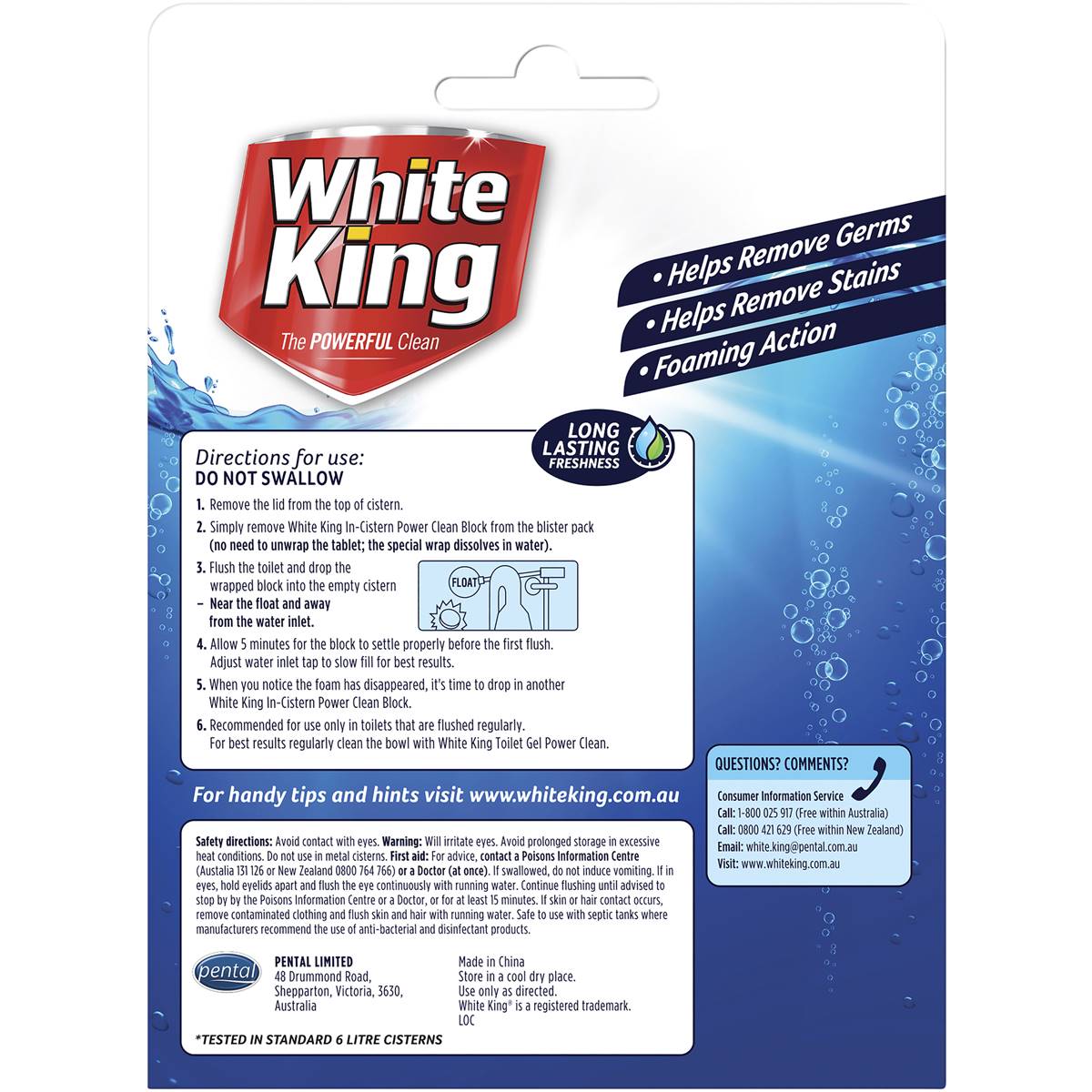 White King Power Clean In Cistern Bleach & Blue 2 Pack