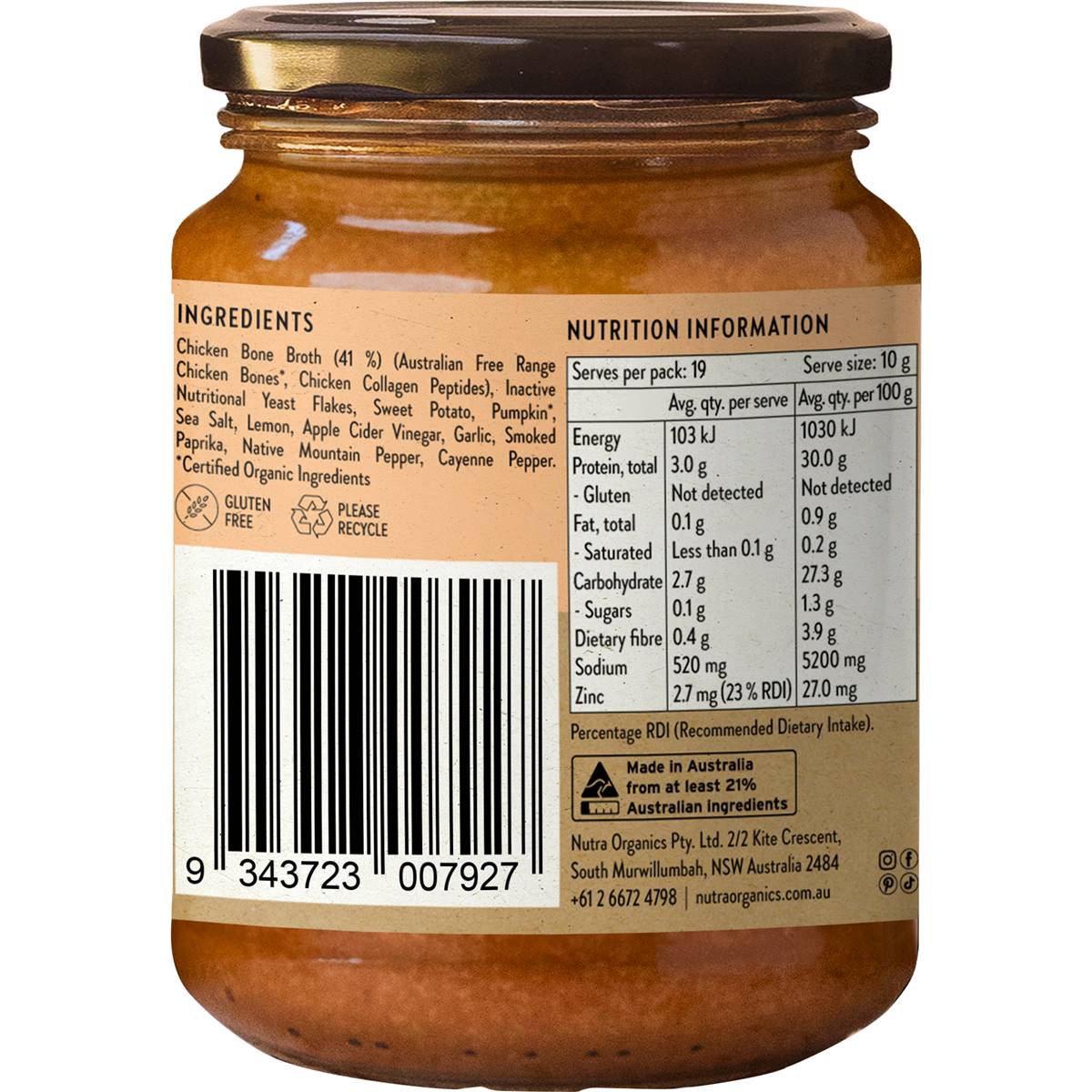 Nutra Organics Chicken Bone Broth Lemon & Paprika 190g