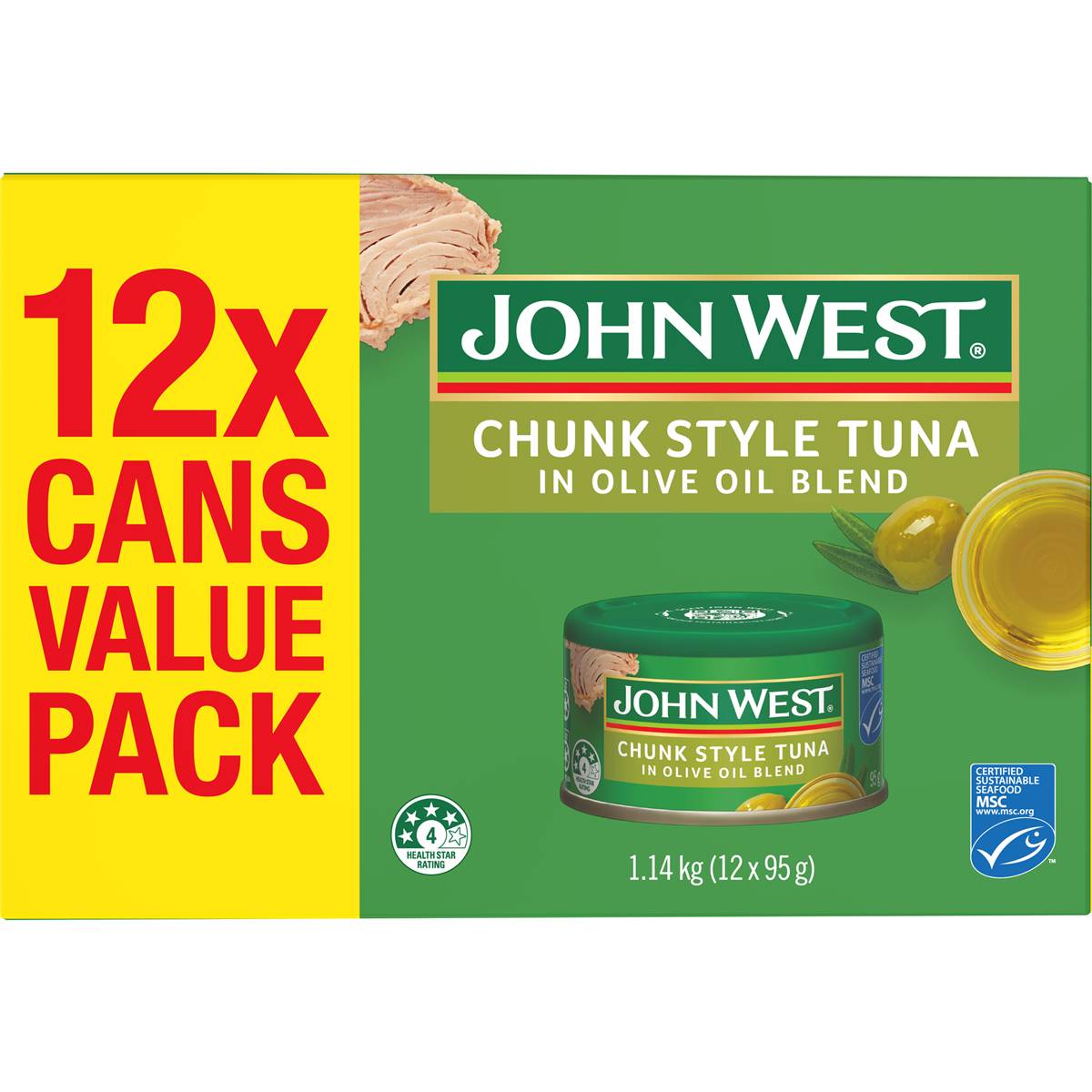 John West Chunk Style Tuna In Olive Oil Value Pack 95g x 12 pack