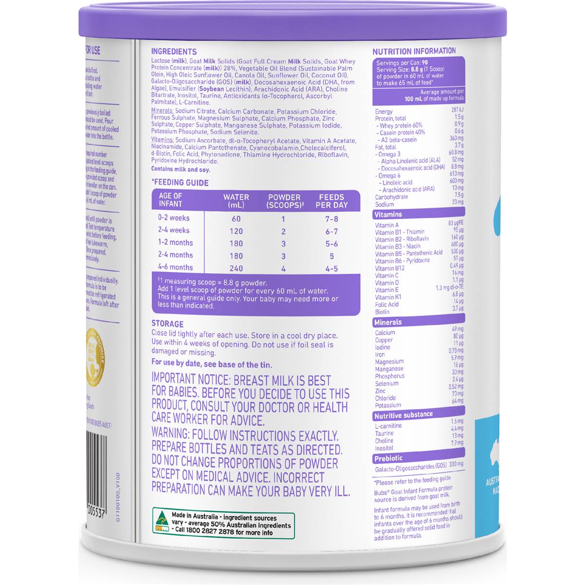 Bubs Goat Infant Formula Stage 1 800g