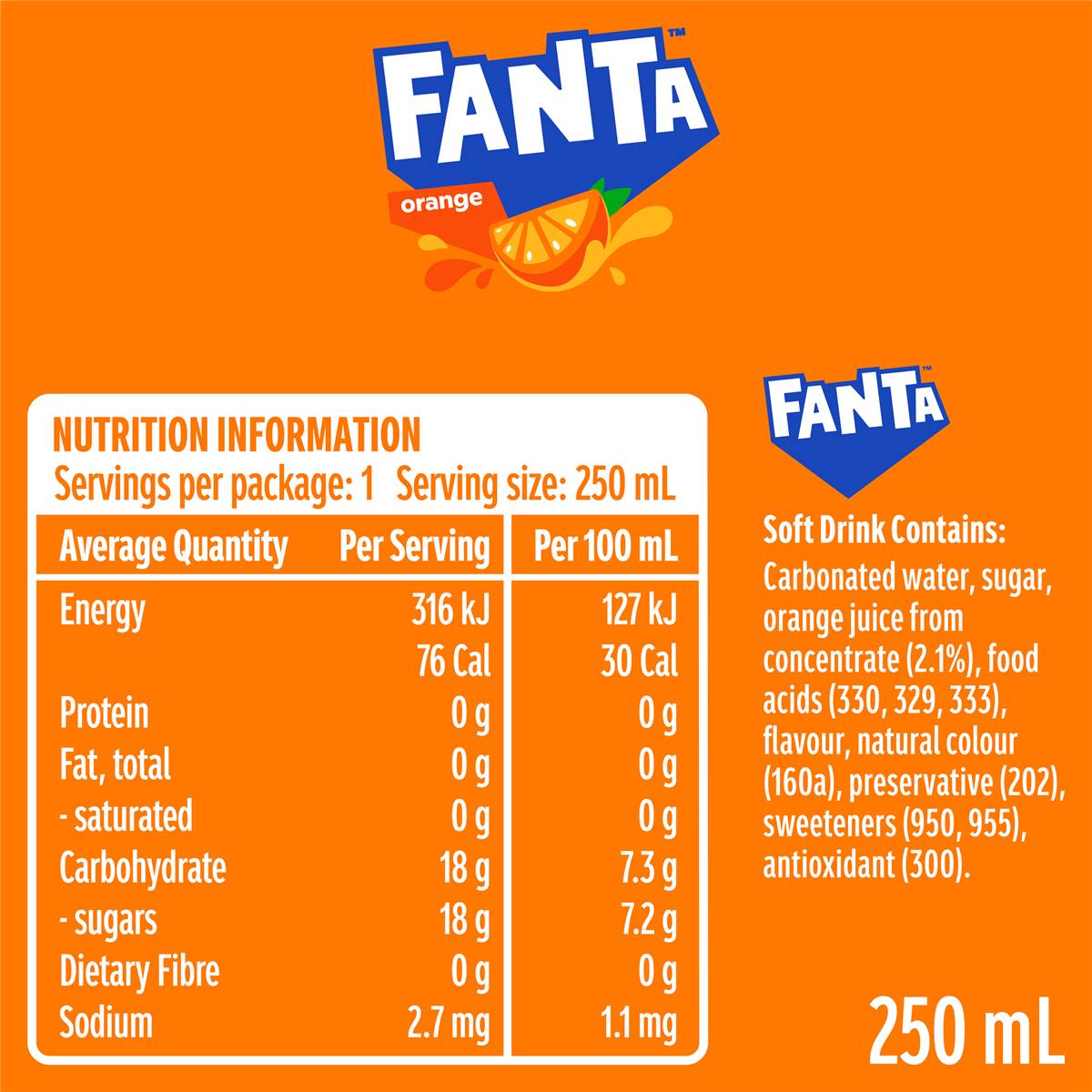 Fanta Orange Soft Drink Can 250ml