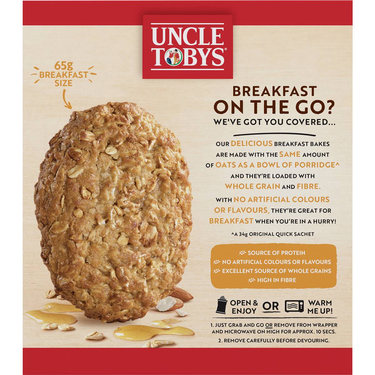 Uncle Tobys Oats Breakfast Bakes Cereal Bar Honey & Roasted Almond 260g