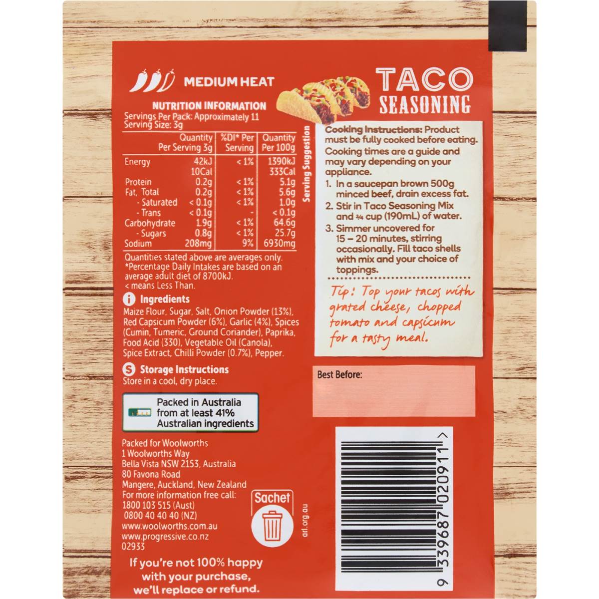 Woolworths Taco Seasoning Mix 35g