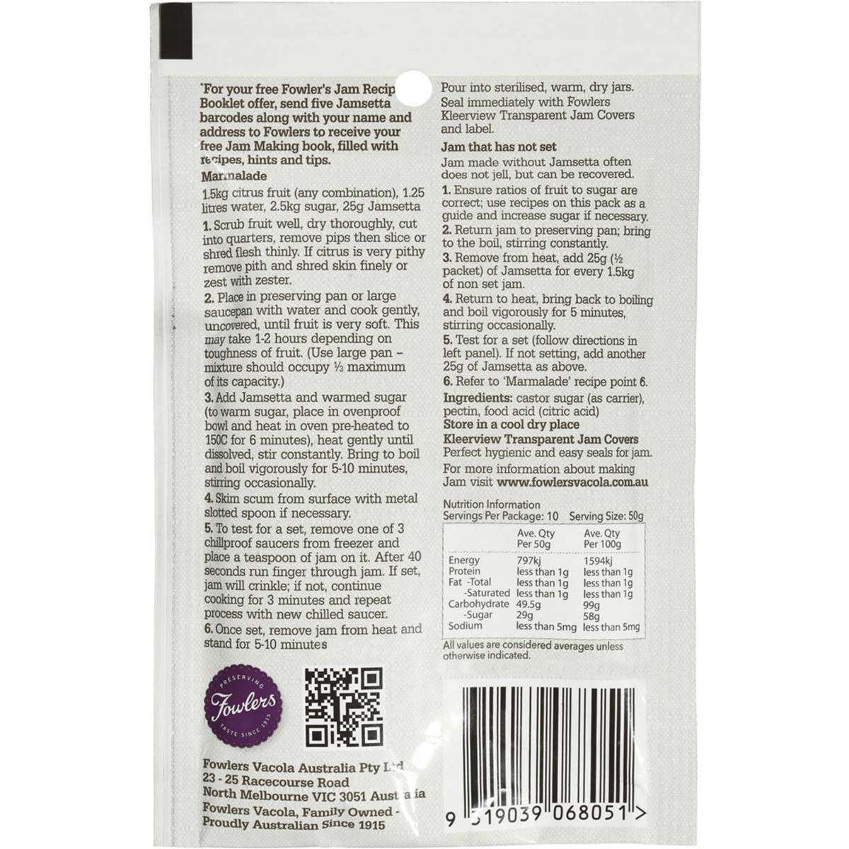 Fowlers Baking Aids Vacola Jamsetta 50g