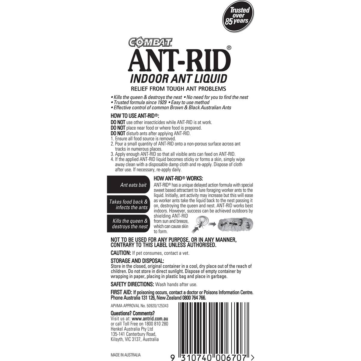 Combat Ant-Rid Ant Killing Liquid Ant Control 50ml