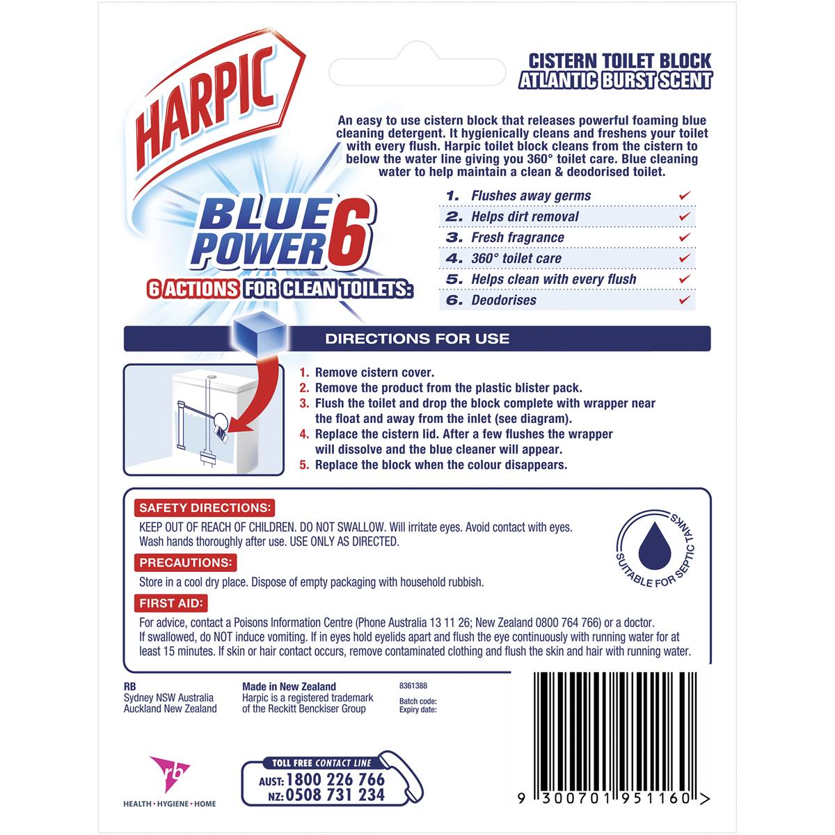 Harpic Foaming Blue Toilet Cleaner Block 114g x 2 Pack
