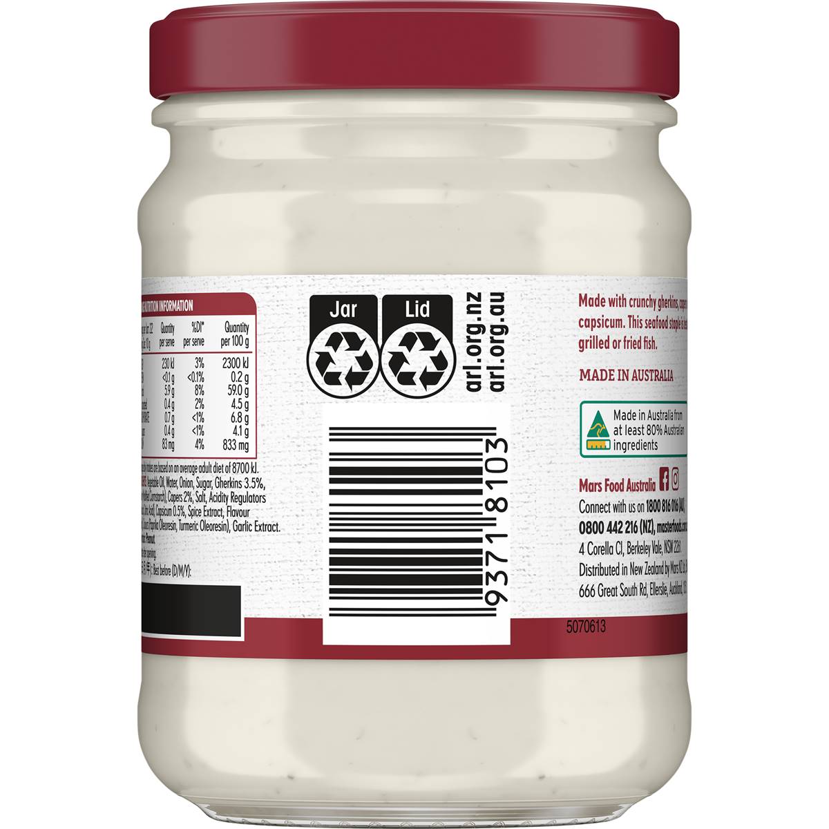 MasterFoods Traditional Tartare Sauce 220g