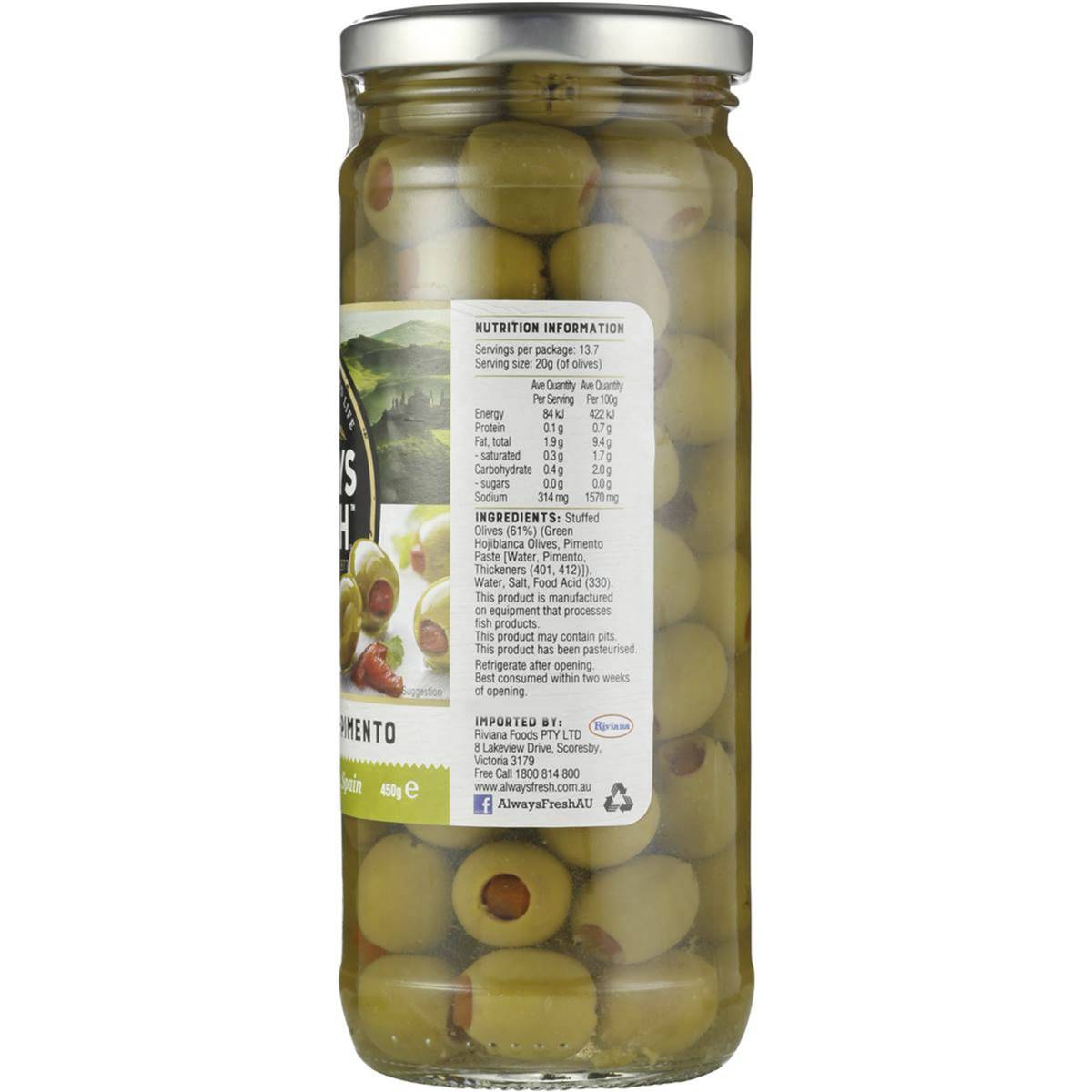 Always Fresh Olives Stuffed Green Pimento 450g