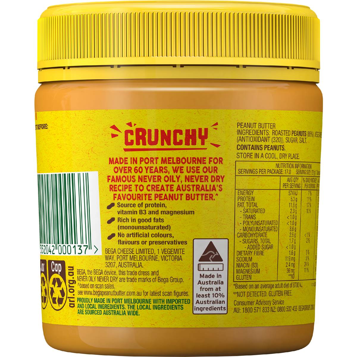 Bega Peanut Butter Crunchy 375g