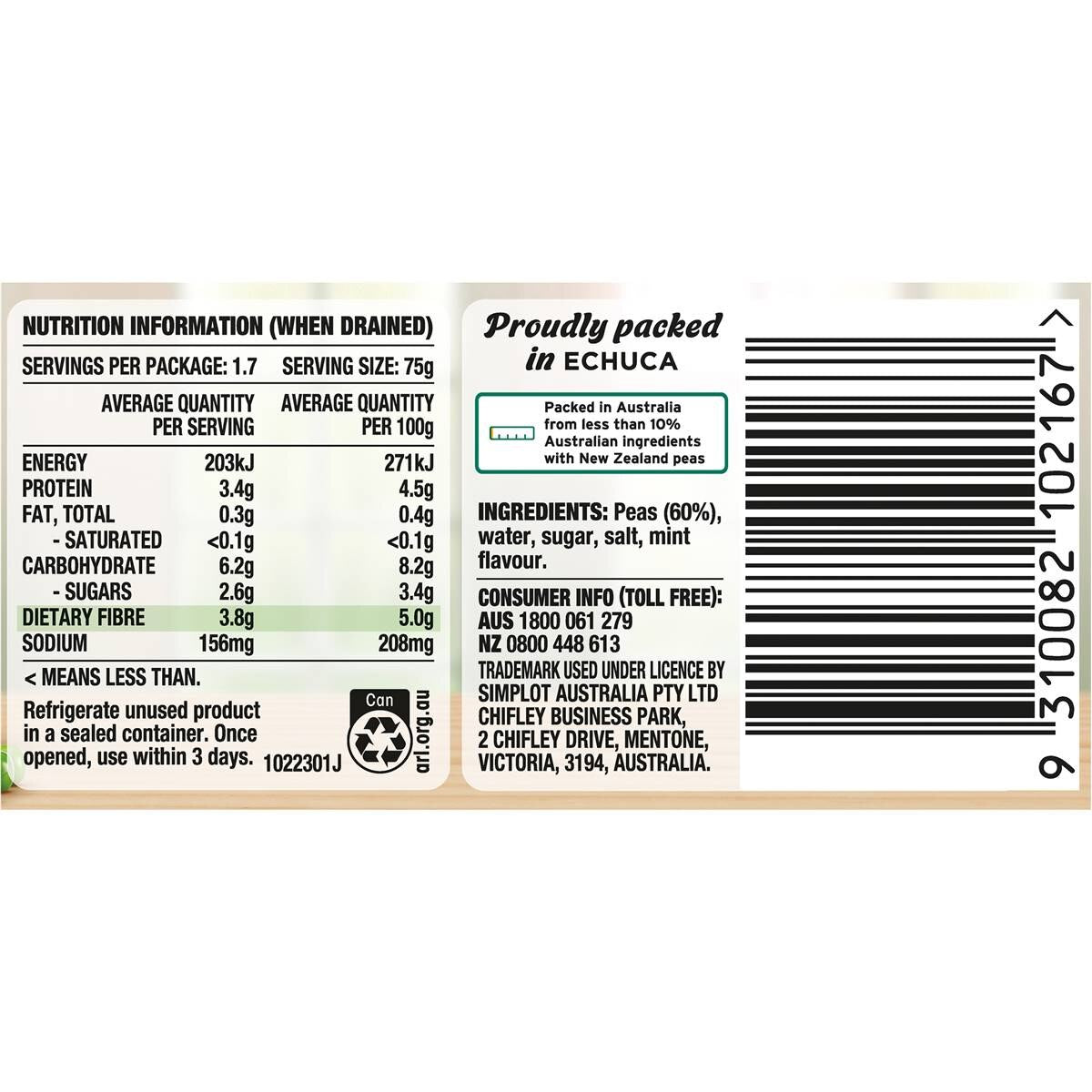 Edgell Green Peas Green 220g