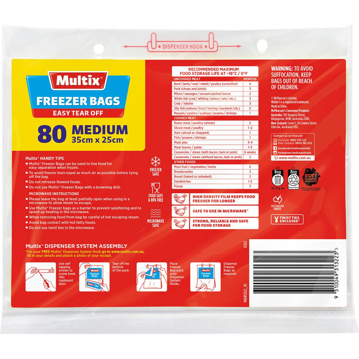 Multix Easy Tear Off Freezer Bags Medium 80 pack