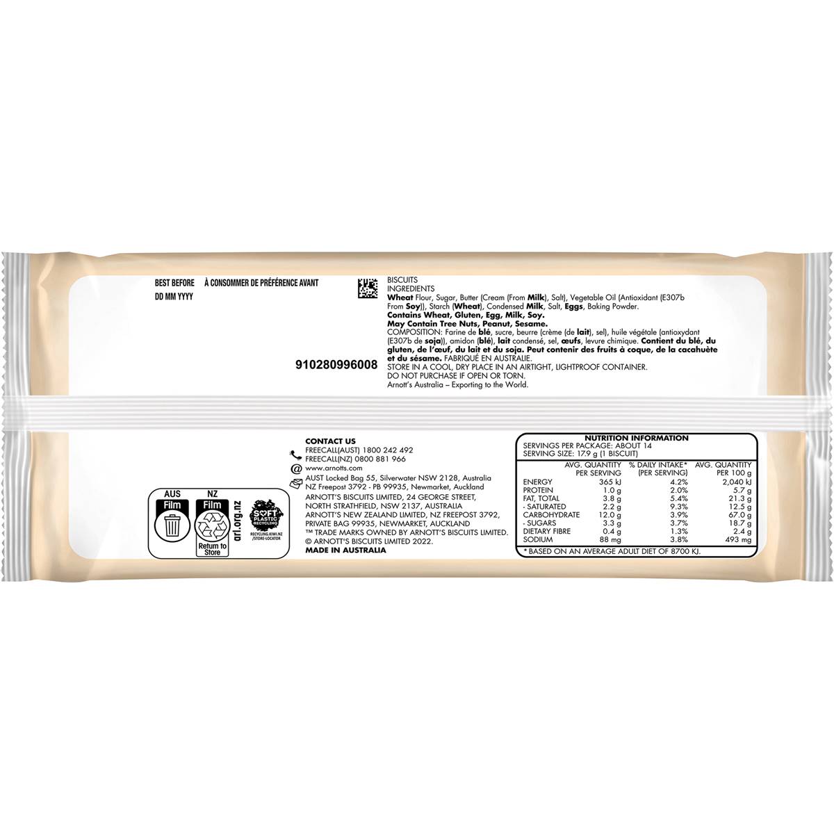 Arnotts Scotch Finger Plain Biscuits 250g