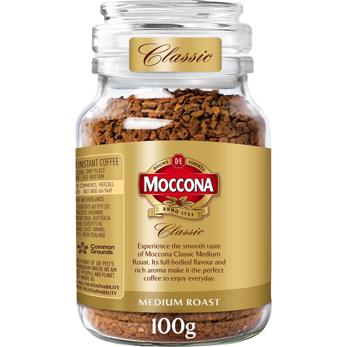 Moccona Freeze Dried Instant Coffee Classic Medium Roast 100g