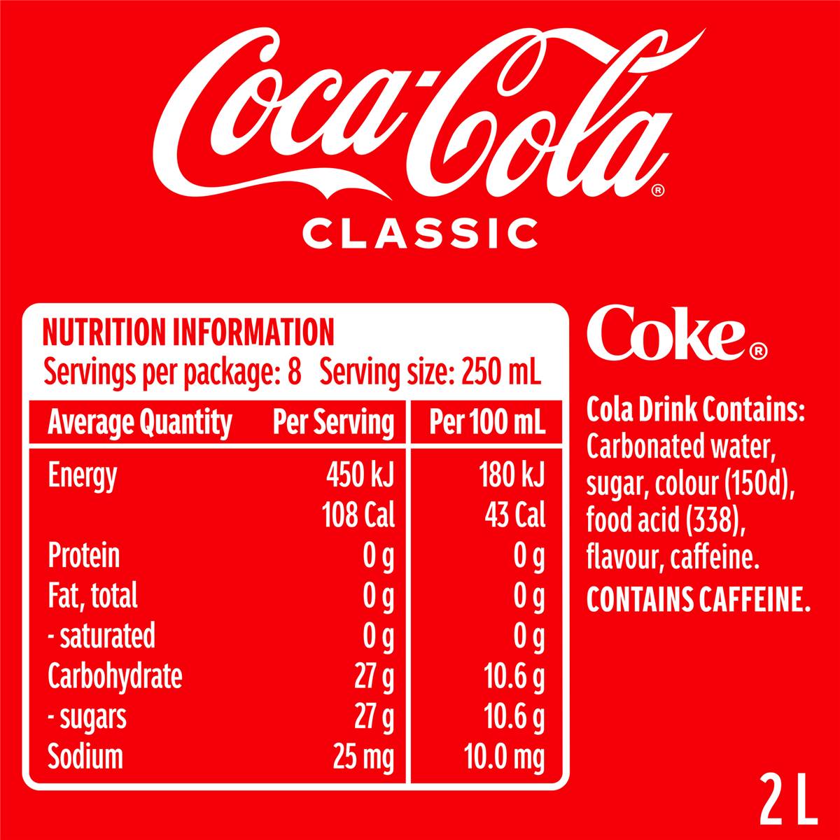 Coca-Cola Classic Soft Drink Bottle 2l