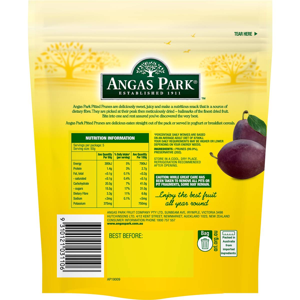Angas Park Prunes Pitted 250g