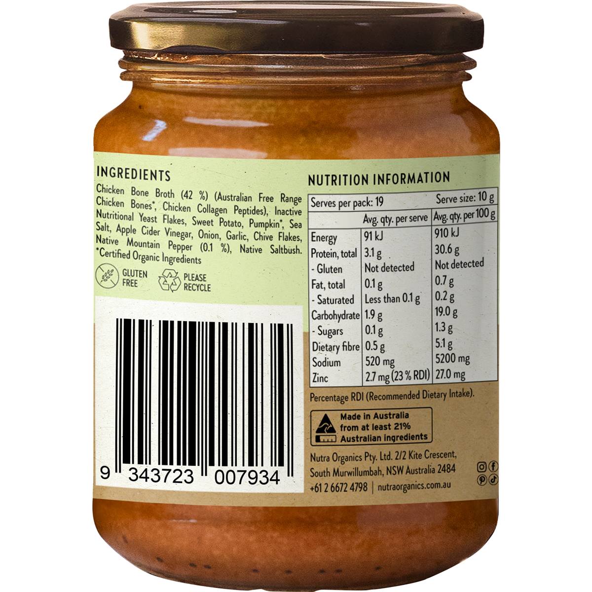 Nutra Organics Chicken Bone Broth Native Herbs 190g