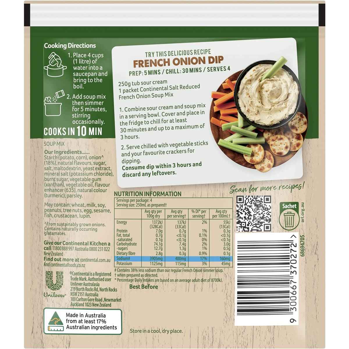 Continental Classics Simmer Soup French Onion Salt Reduced 35g