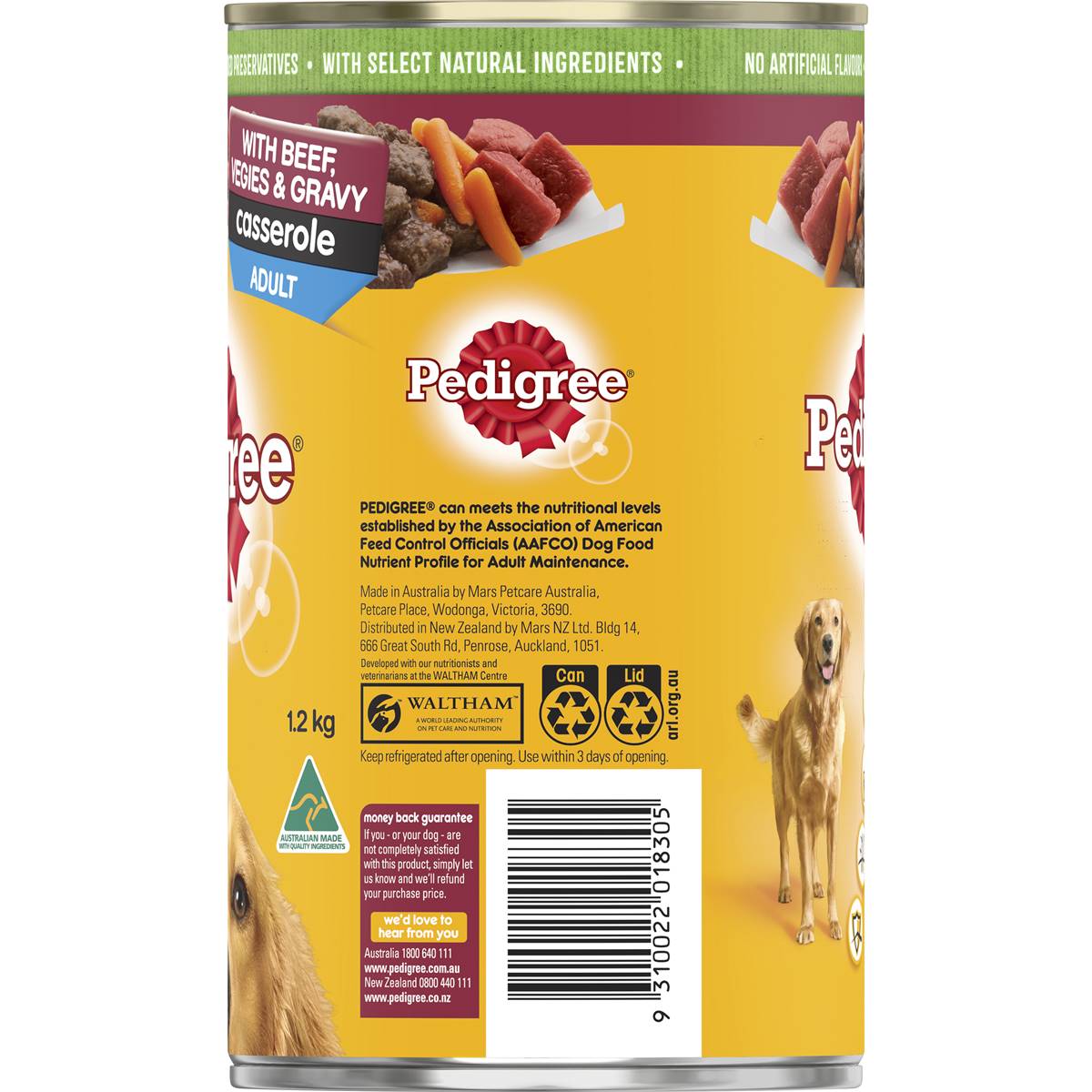 Pedigree Adult Wet Dog Food with Beef, Vegies & Gravy Casserole Can 1.2kg