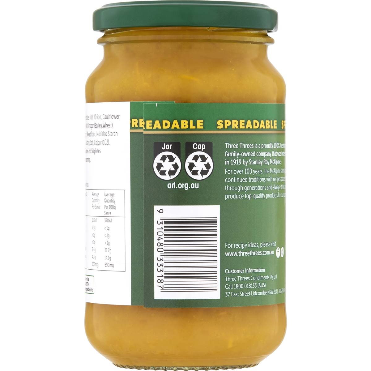 Three Threes Spreadable Sweet Mustard Pickles 390g