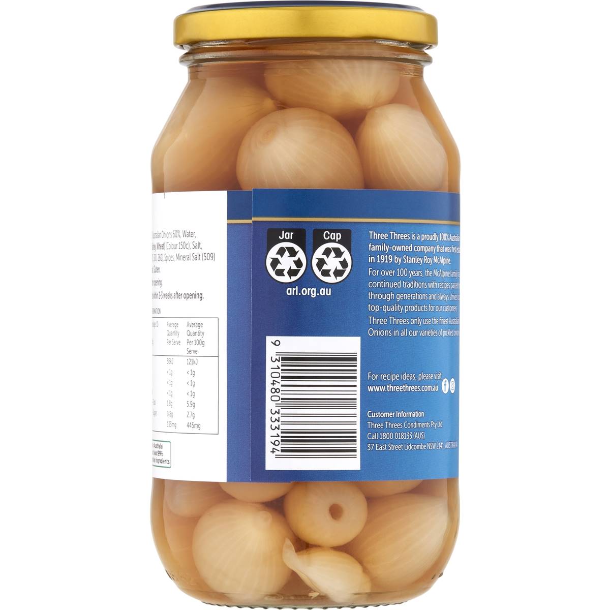 Three Threes Onions Pickled Old Style 500g