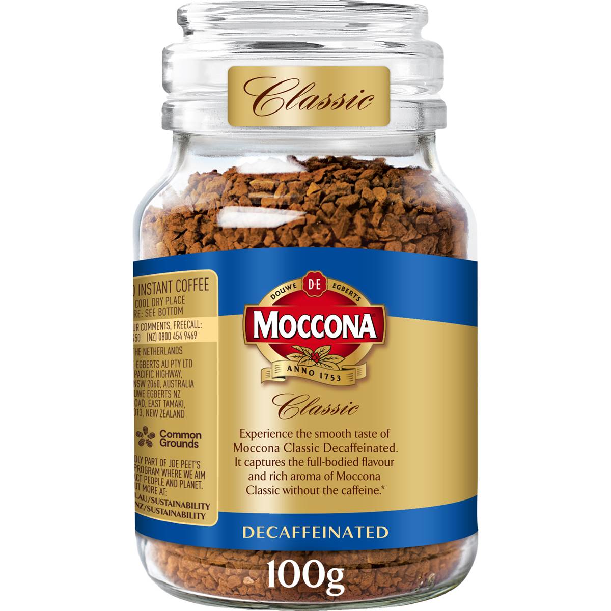 Moccona Freeze Dried Instant Coffee Classic Decaffeinated 100g