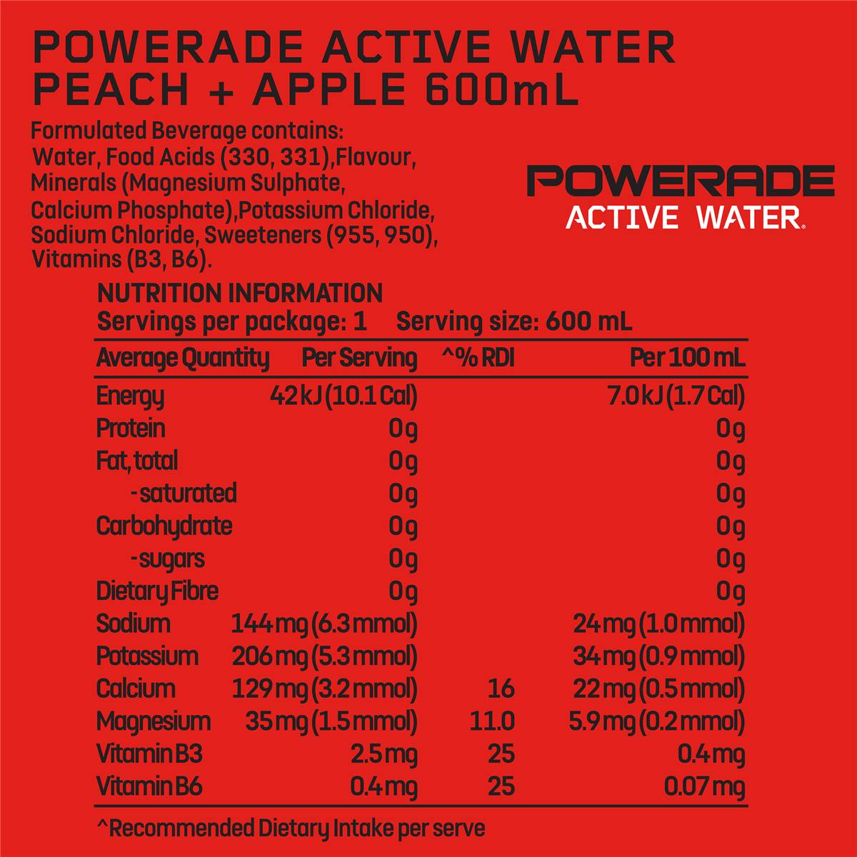 Powerade Active Water Apple & Peach Sports Drink Sipper Cap 600ml