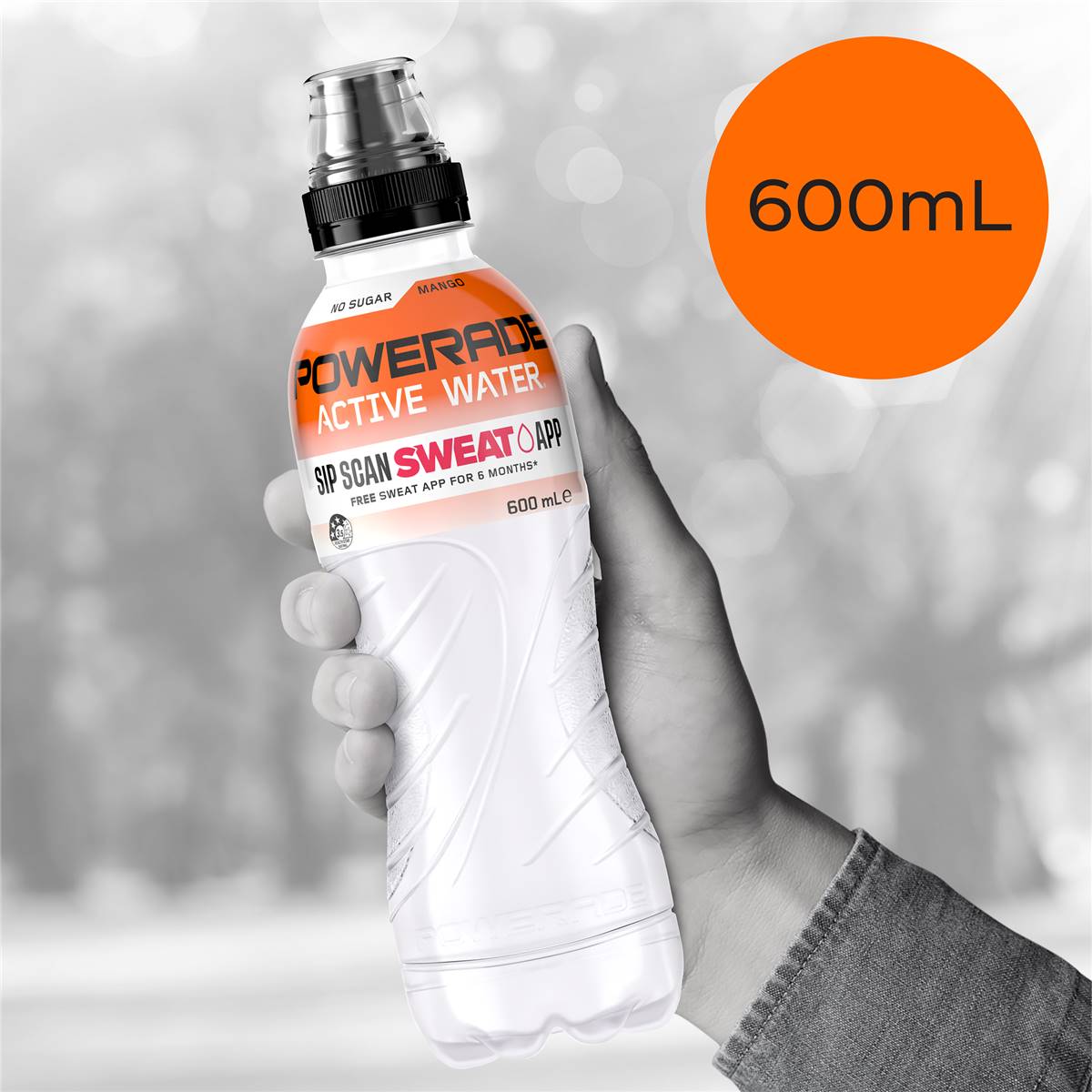 Powerade Active Water Mango Sports Drink Sipper Cap 600ml