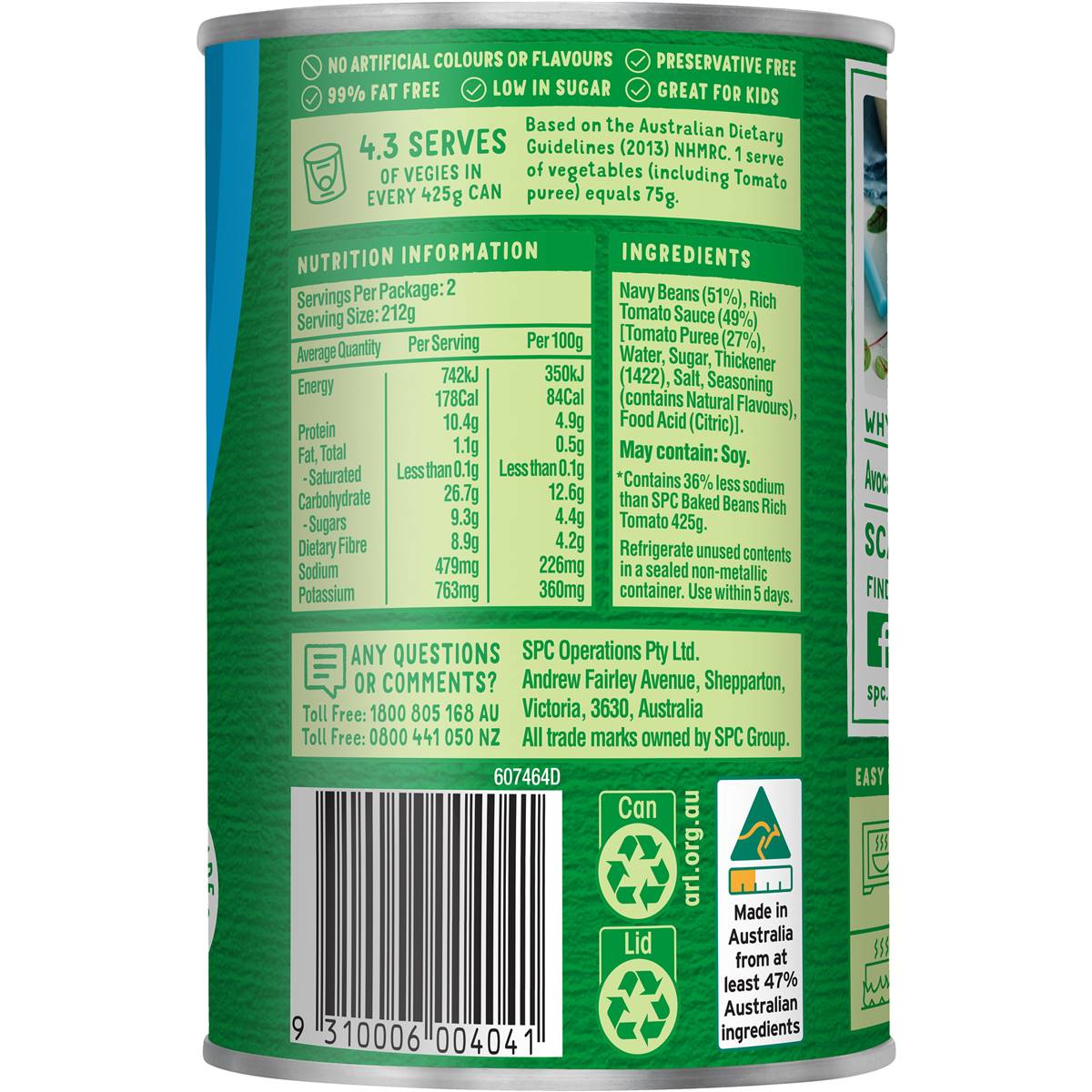 SPC Baked Beans Rich Tomato Salt Reduced 425g