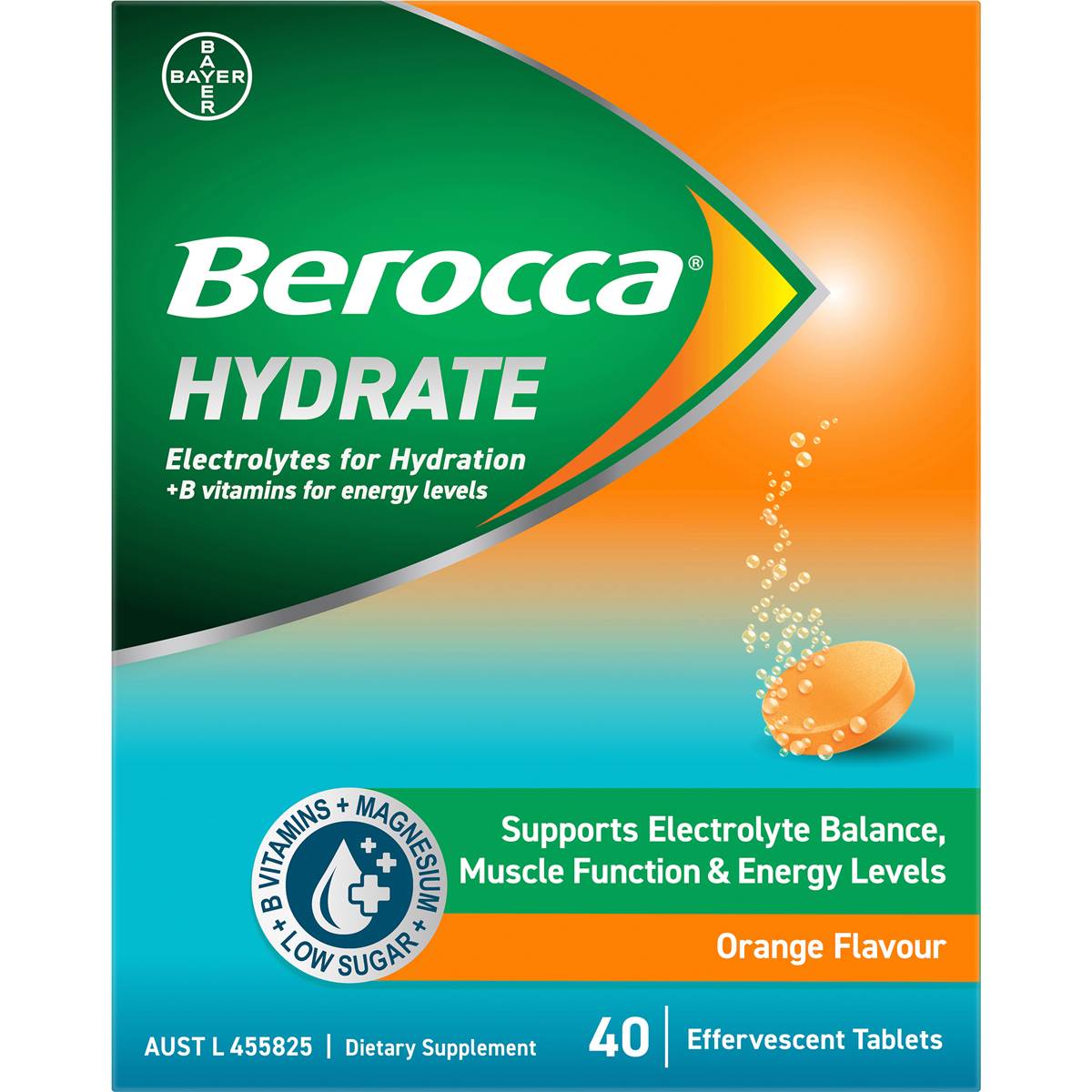 Berocca Hydrate Electrolytes Effervescent Tablets Orange 40 pack