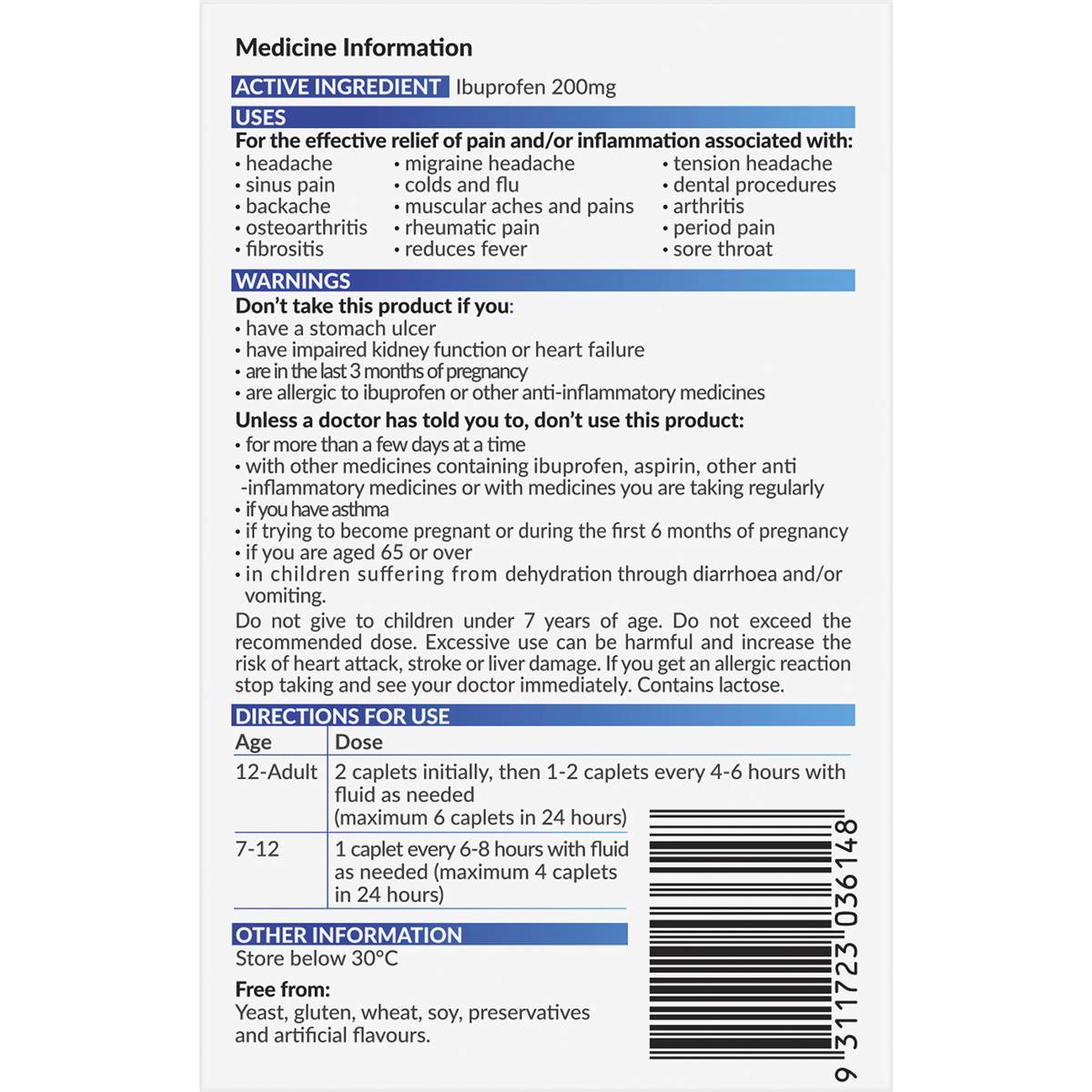 Herron Blue Ibuprofen Caplets 16 pack
