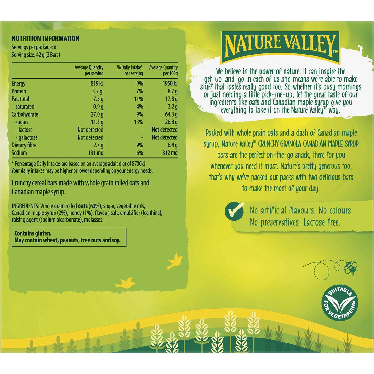 Nature Valley Crunchy Canadian Maple Syrup Granola Bars 42g x 6 pack