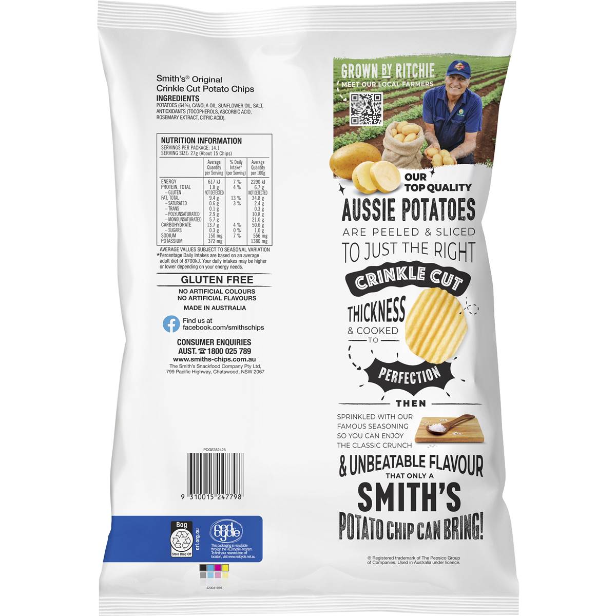 Smith's Crinkle Cut Potato Chips Party Bag Original 380g