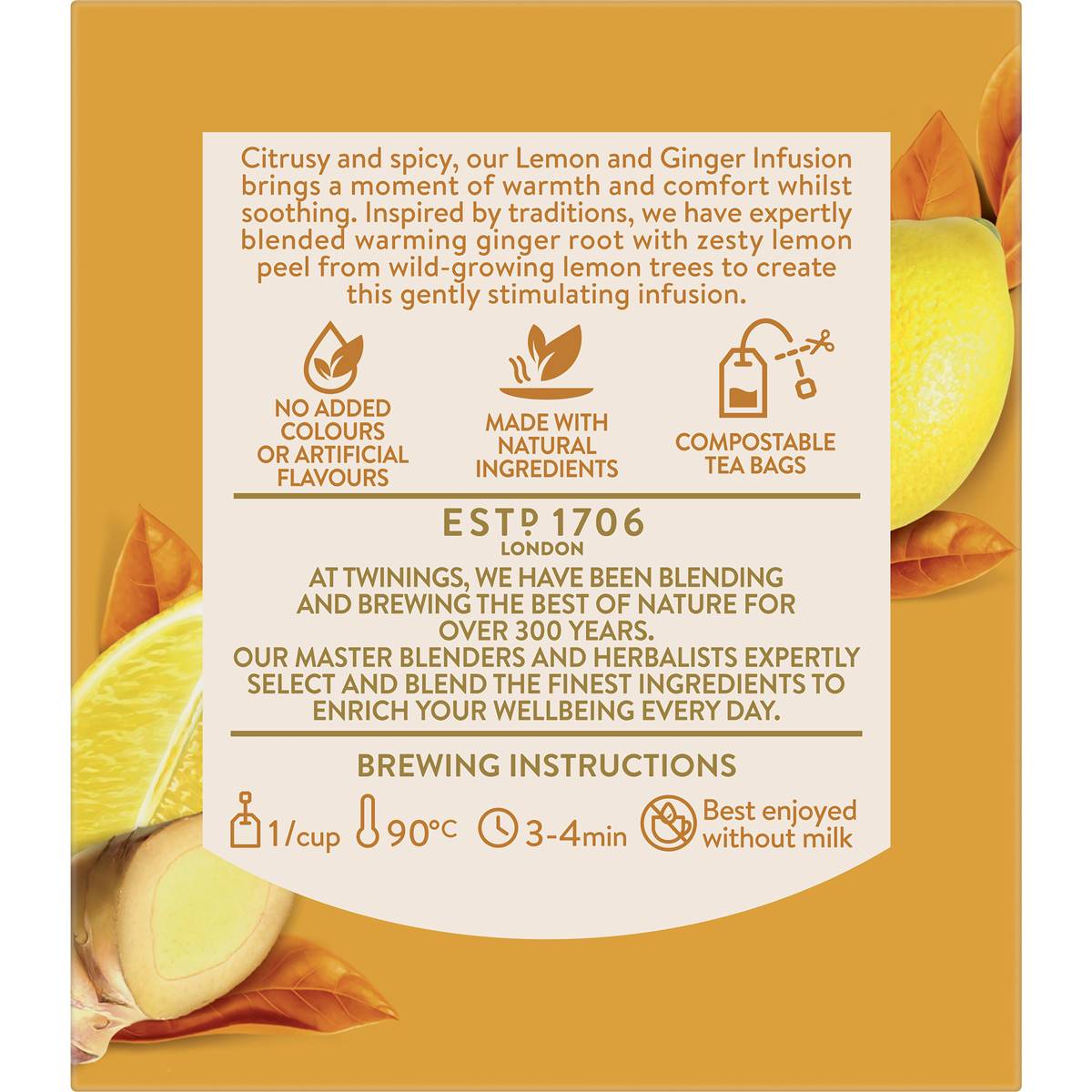 Twinings Lemon & Ginger Tea Bags 10 Pack 15g
