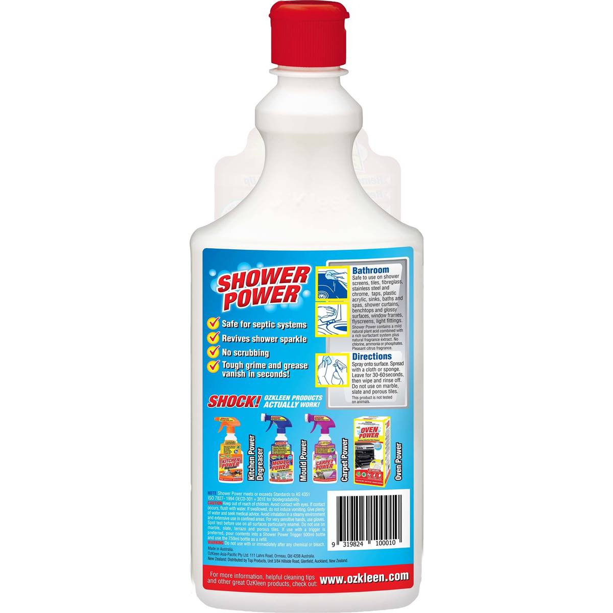 OzKleen Shower Power Citrus Bathroom & Shower Cleaner Squeeze Pack 750mL