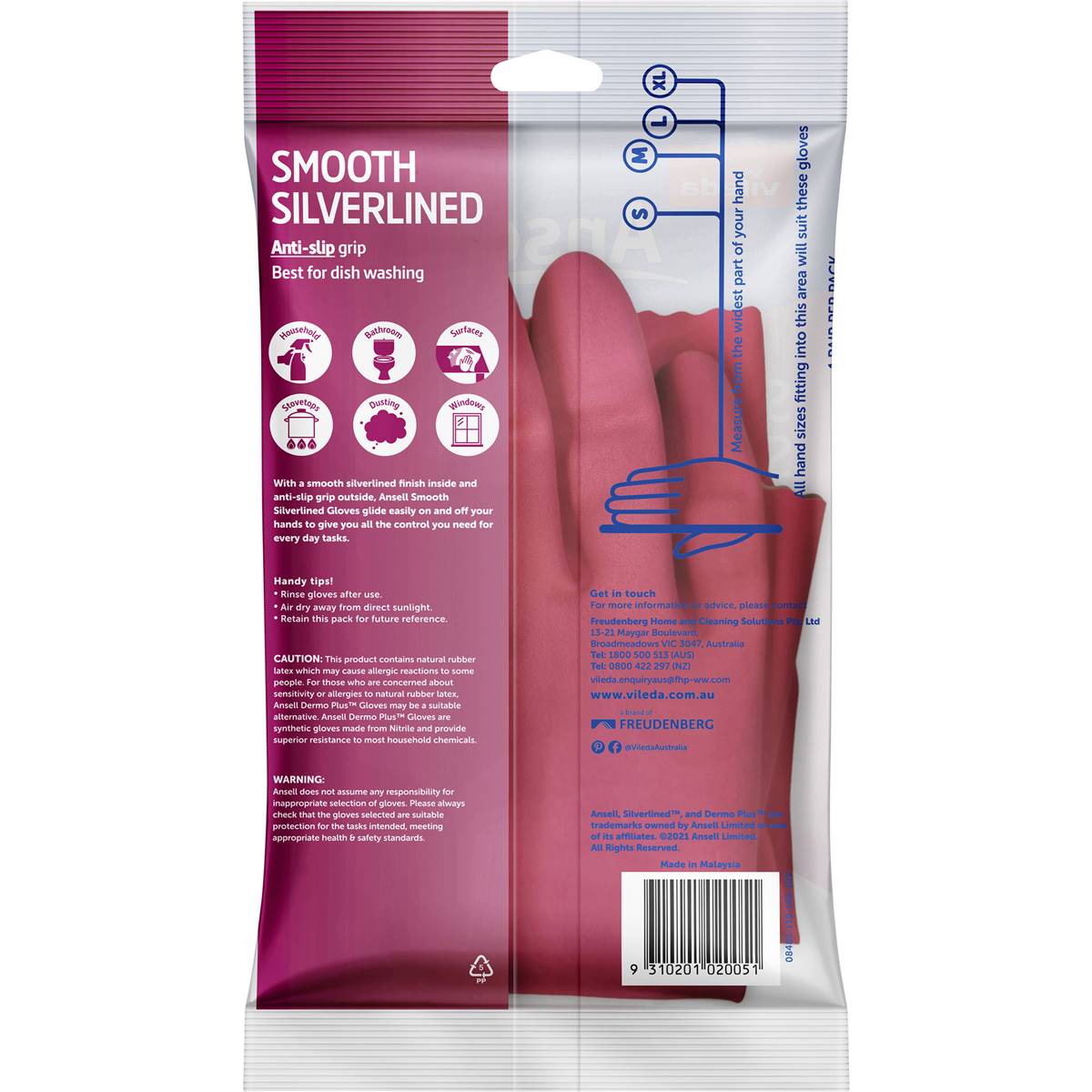 Vileda Ansell Smooth Silverlined Gloves Large Pair Each