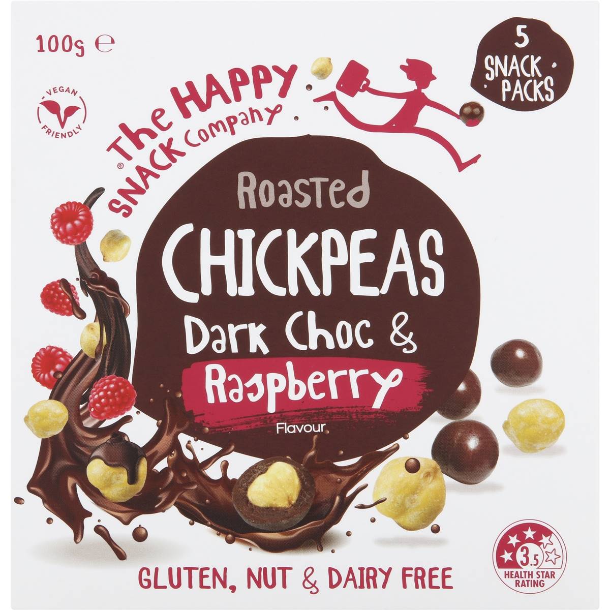 The Happy Snack Company Chickpeas Dark Choc And Raspberry 5 Pack