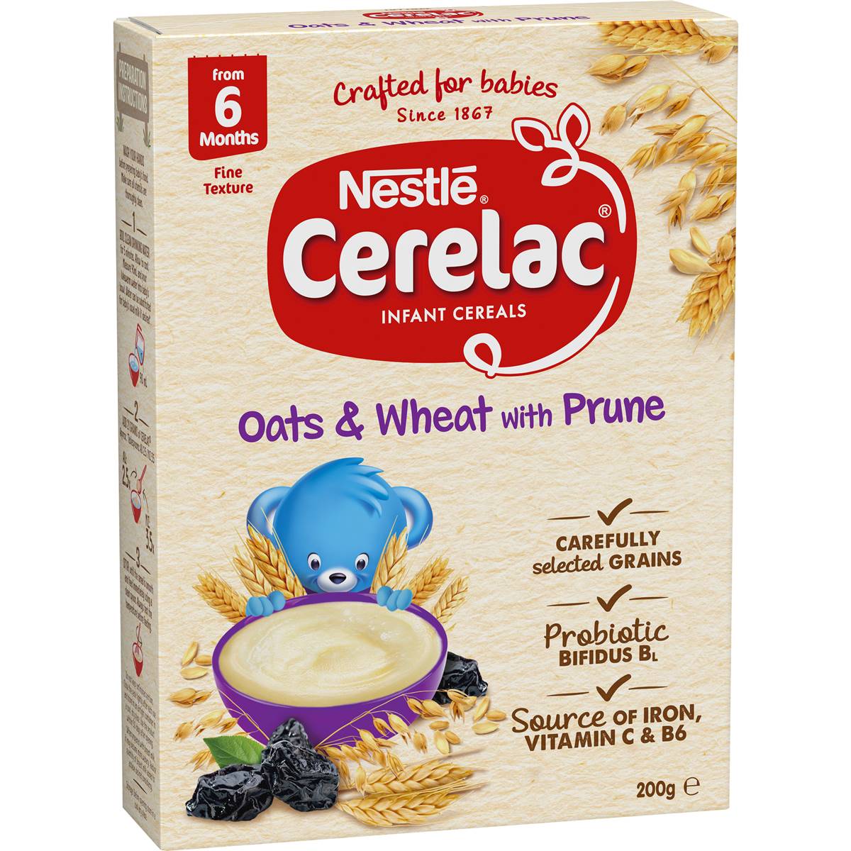 Nestle Cerelac Oats & Wheat With Prune Baby Cereal +6 Months 200g