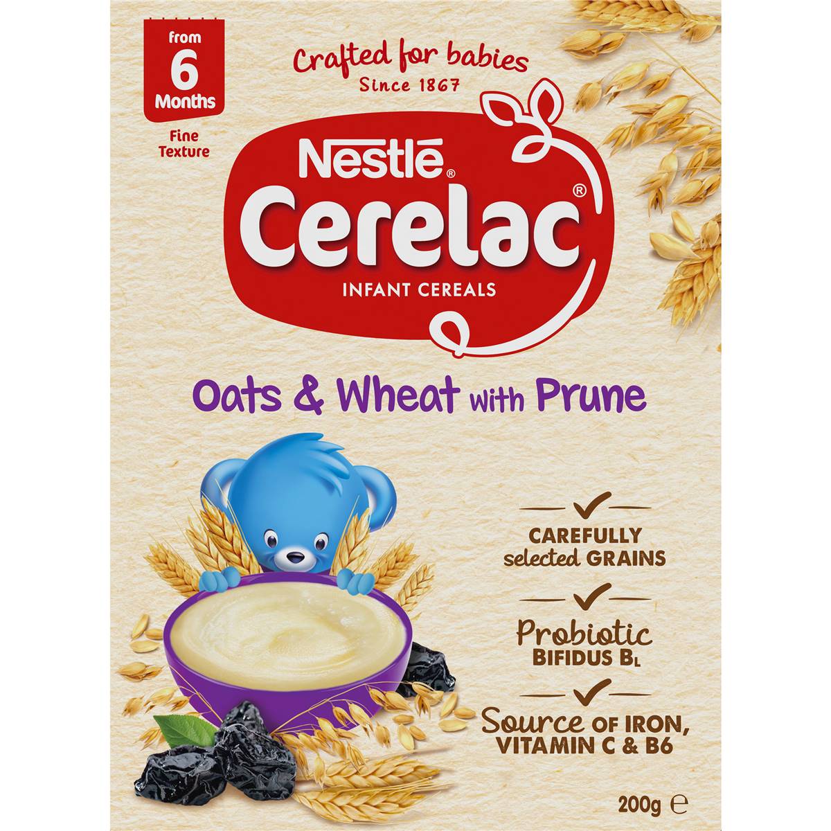 Nestle Cerelac Oats & Wheat With Prune Baby Cereal +6 Months 200g