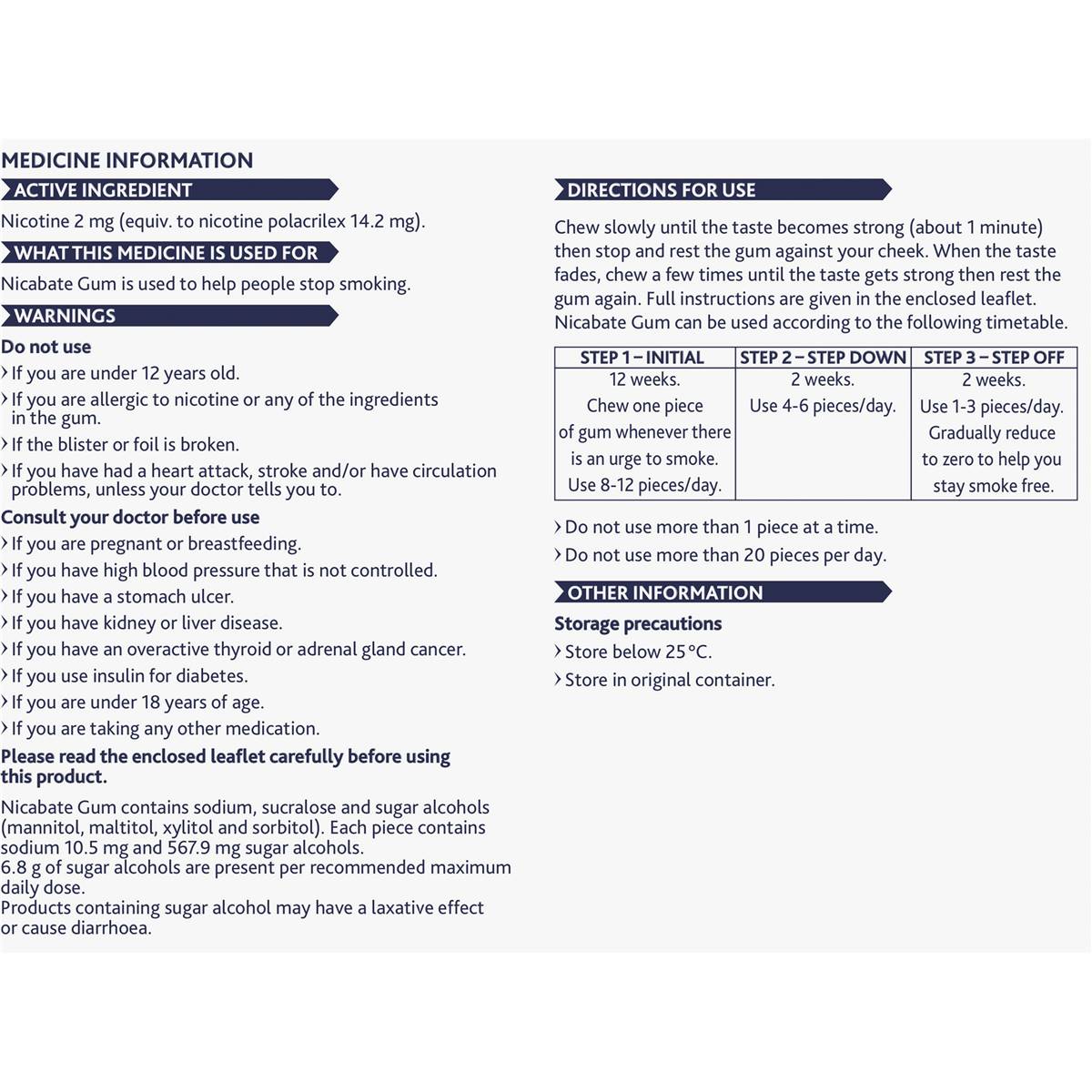 Nicabate Quit Smoking Chewing Gum Regular Strength 2mg Nicotine 200 Pack