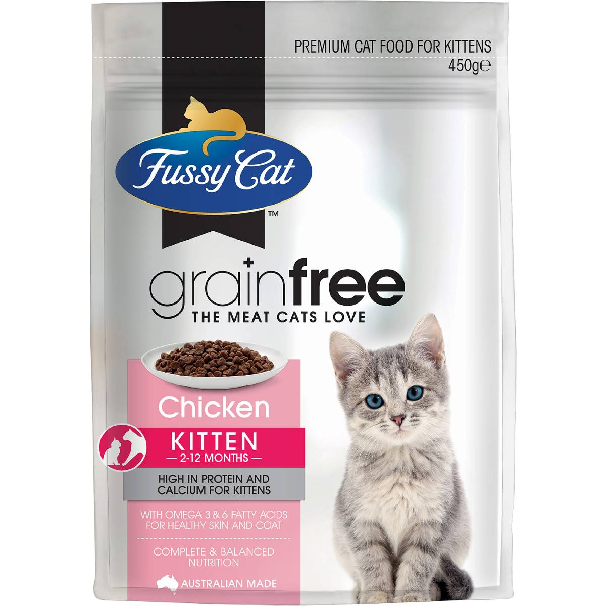 Fussy Cat Grain Free Kitten Dry Cat Food Chicken With Vegetables 450g