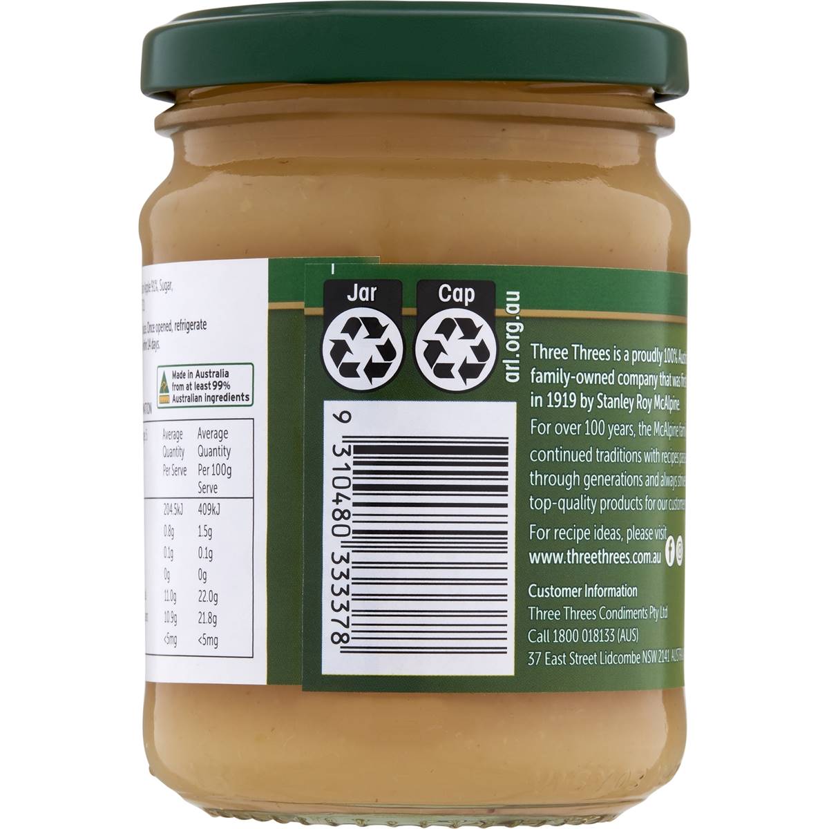 Three Threes Australian Apple Sauce 250g
