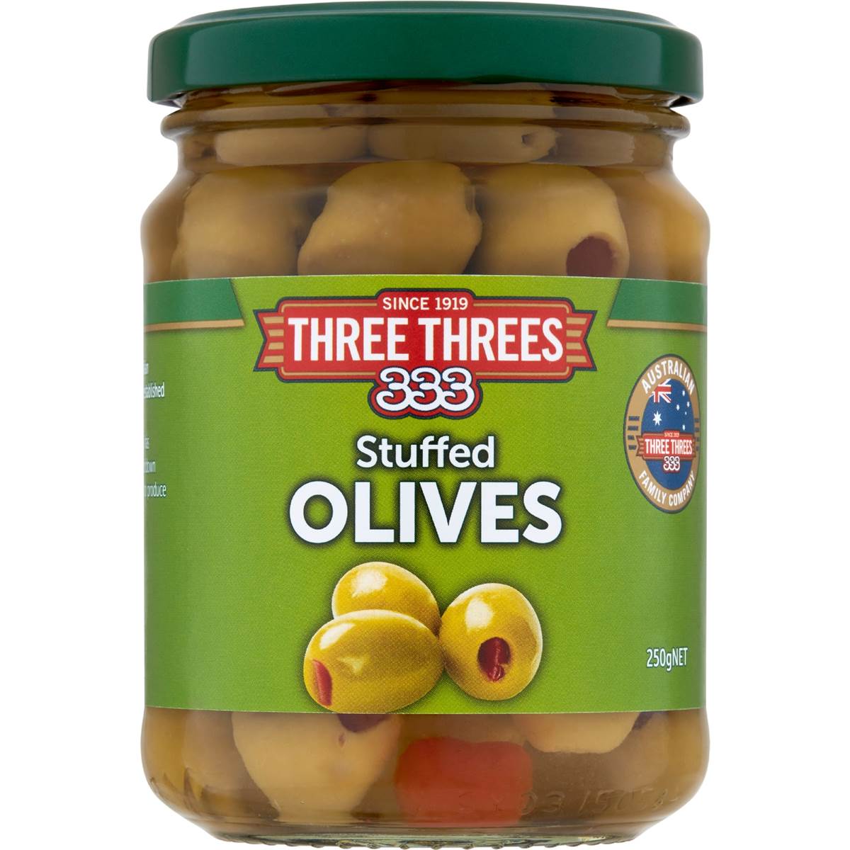 Three Threes Olives Stuffed 250g