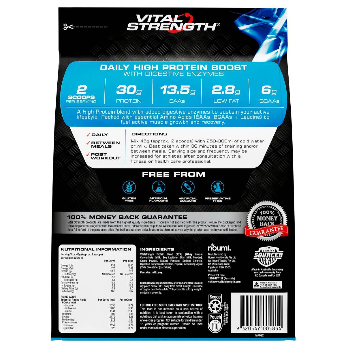 Vital Strength High Protein Powder Chocolate Muscle Growth & Recovery 750g