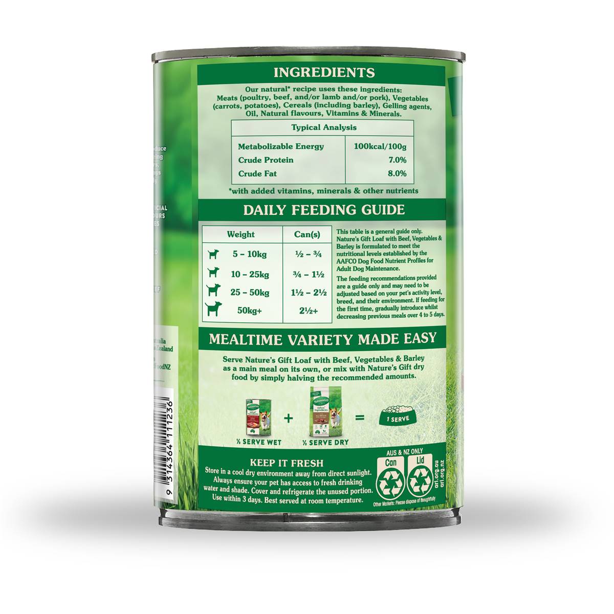 Nature's Gift Adult Wet Dog Food Loaf Lamb With Beef Vegetables & Barley 700g