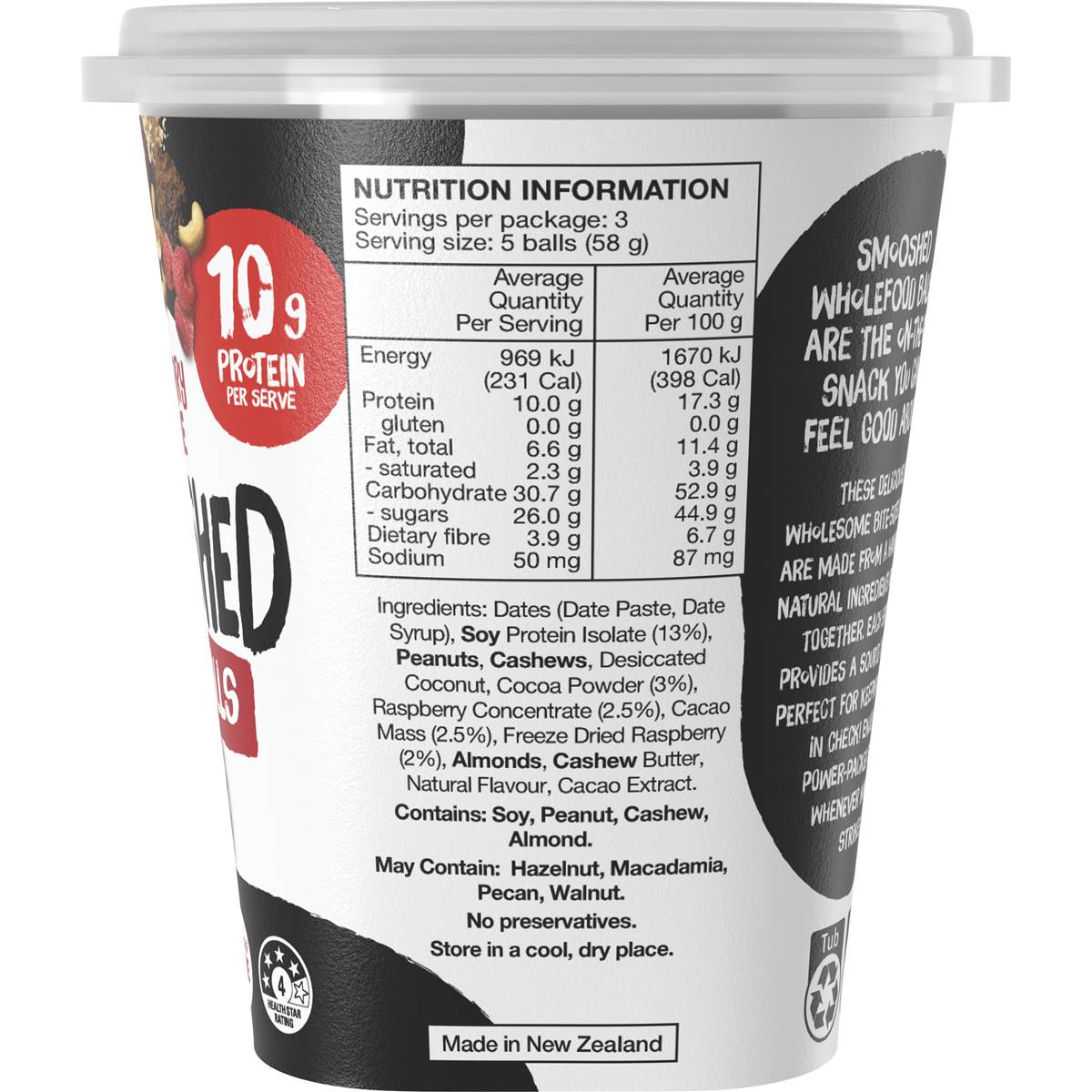 Tasti Smooshed Protein Balls Raspberry Brownie 174g