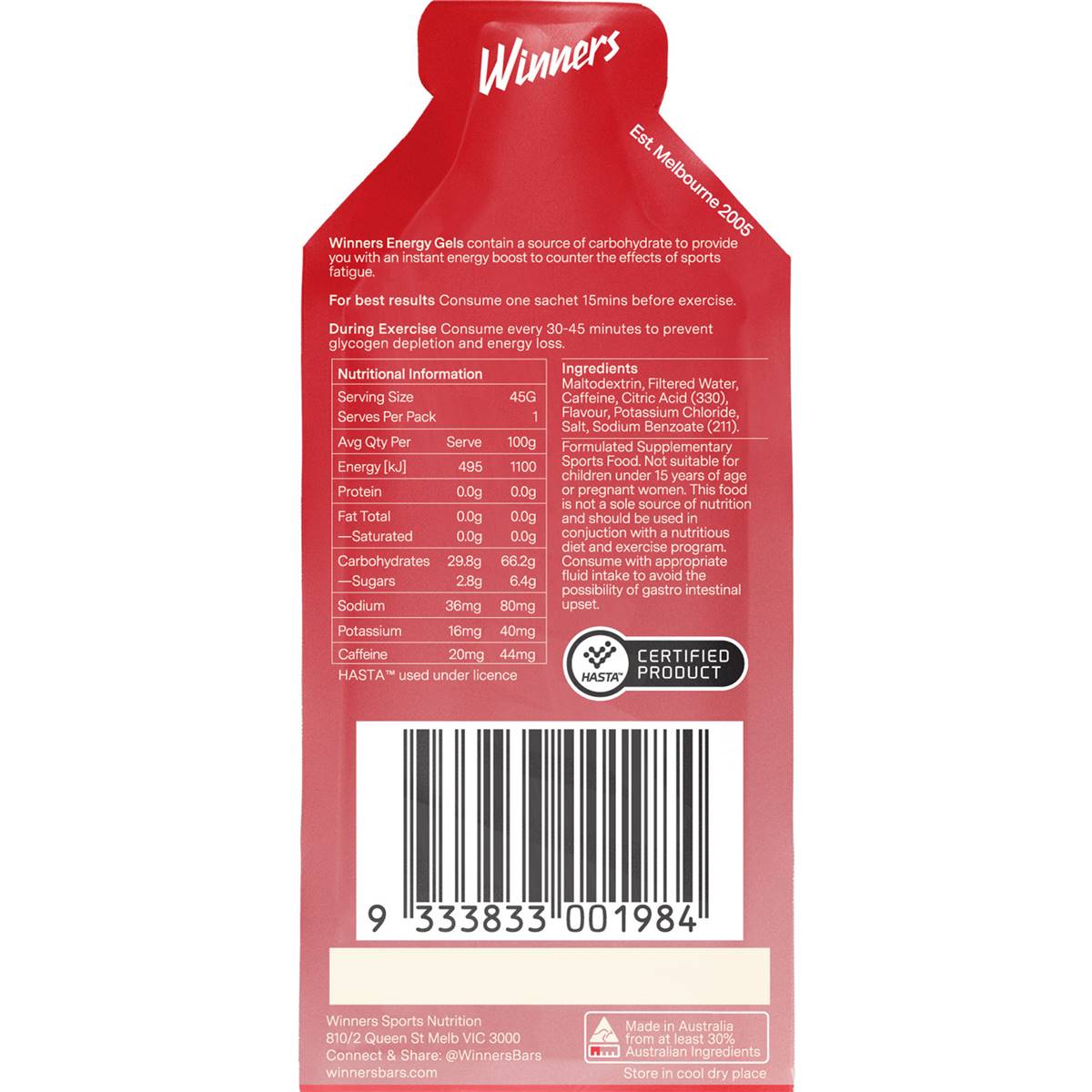 Winners Energy Gel Classic Cola 45g